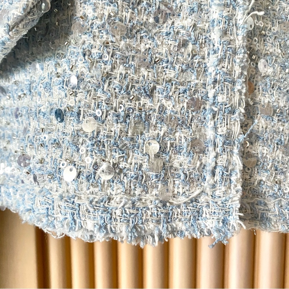 Zara textured tweed sequin blazer jacket blue sliver - Picture 8 of 12